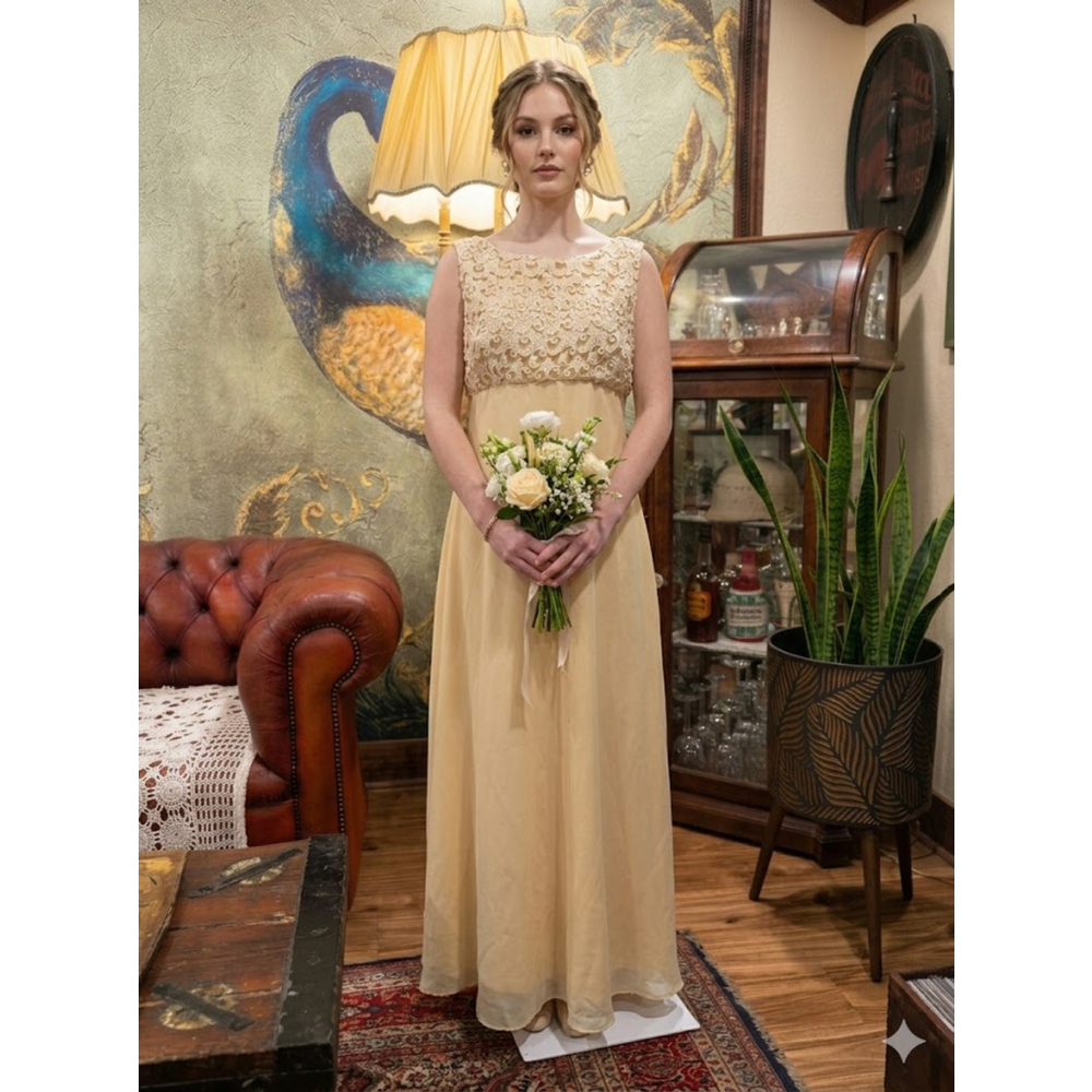 Bari Jay Vintage 60s 70s Lace Bodice Maxi Dress Gown